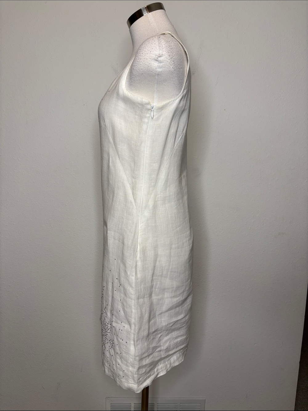 Eileen Fisher White Sleeveless Embellished Linen Mini Dress - Picture 6 of 11